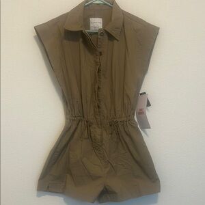Brown Sleeveless Button-Up Romper
